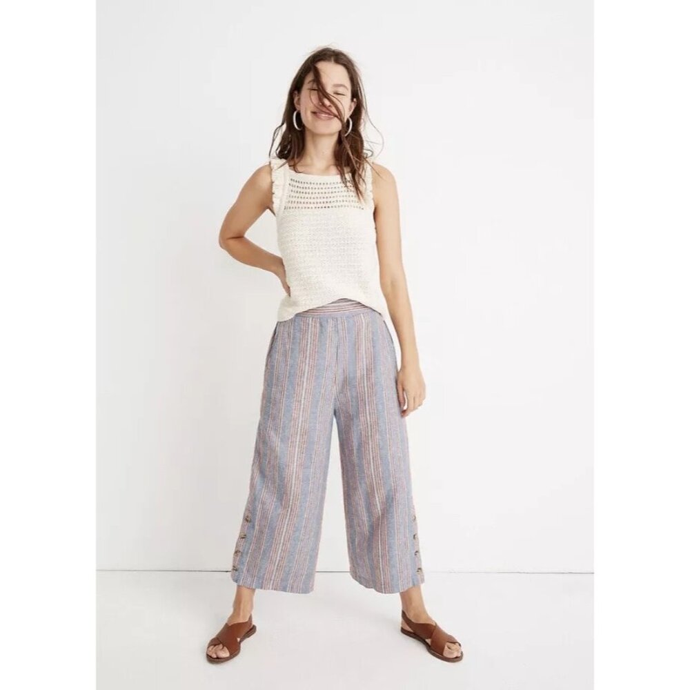 MADEWELL Side-Button Huston Pull-on Crop Pants in Rainbow Stripes